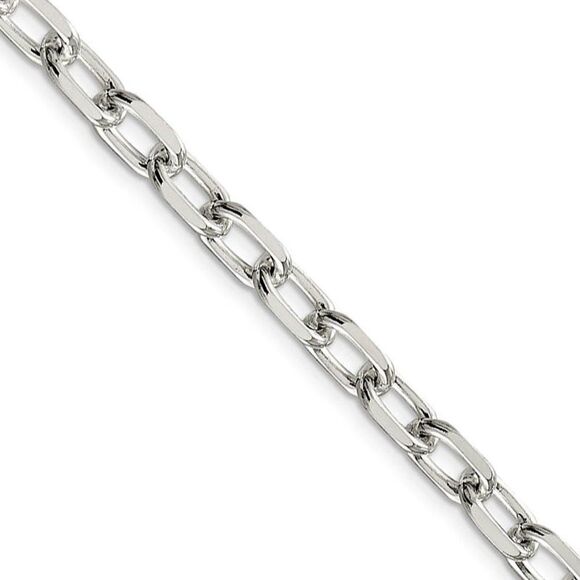 6.5mm Sterling Silver D/C Solid Elongated Cable Chain Necklace 18 In
